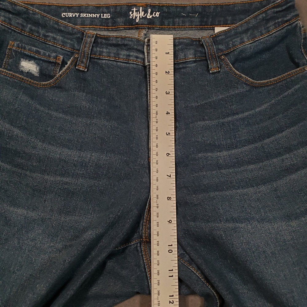 Style & Co Jeans Womens 8 Blue Curvy Skinny Leg Distressed Denim Pants - Picture 8 of 10